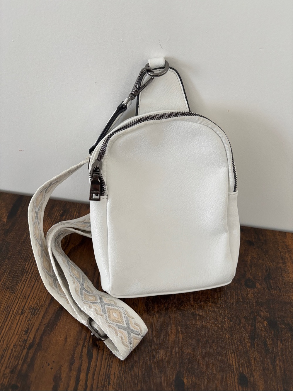 White Crossbody Sling Bag - Adjustable Strap
